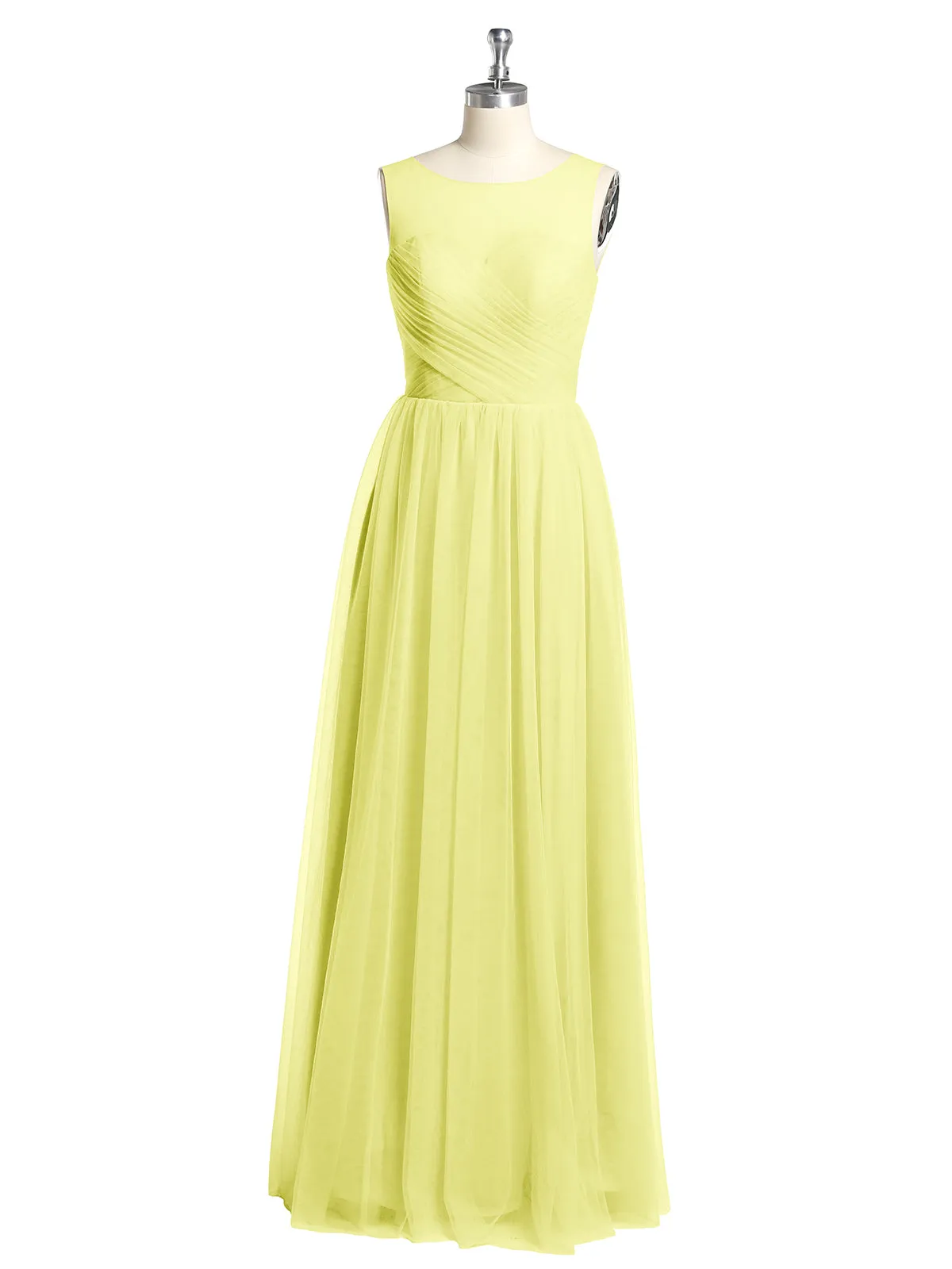Illusion Neck Cross Tulle Bridesmaid Dresses-Daffodil