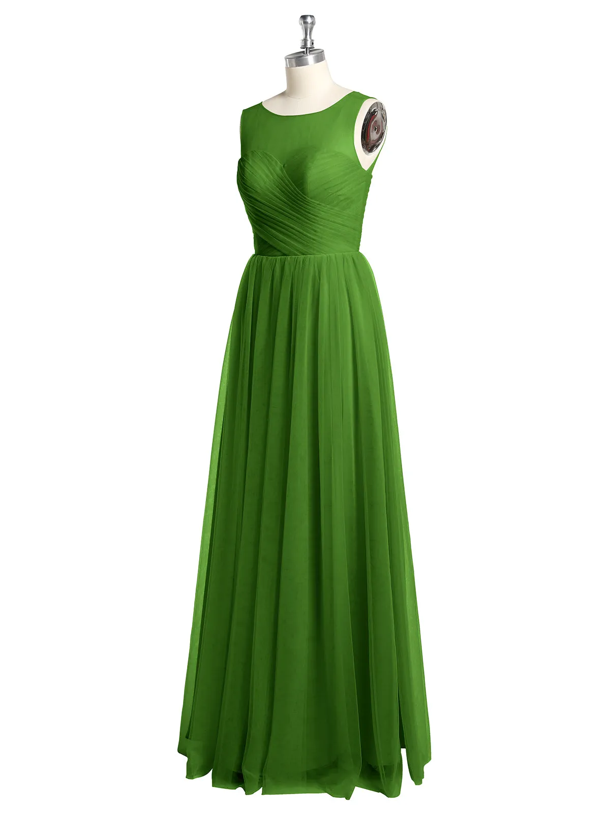 Illusion Neck Cross Tulle Bridesmaid Dresses-Moss