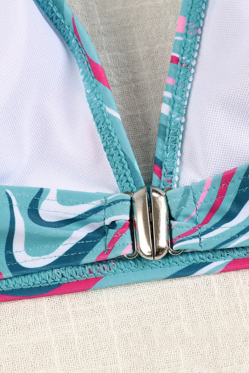 Sky Blue Swirl Camo Print High Waist Halter Bikini Set
