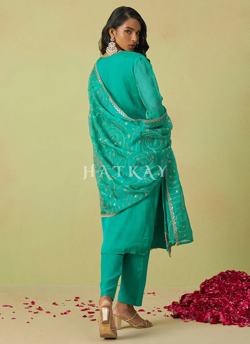 Teal Blue Embroidery Salwar Suit