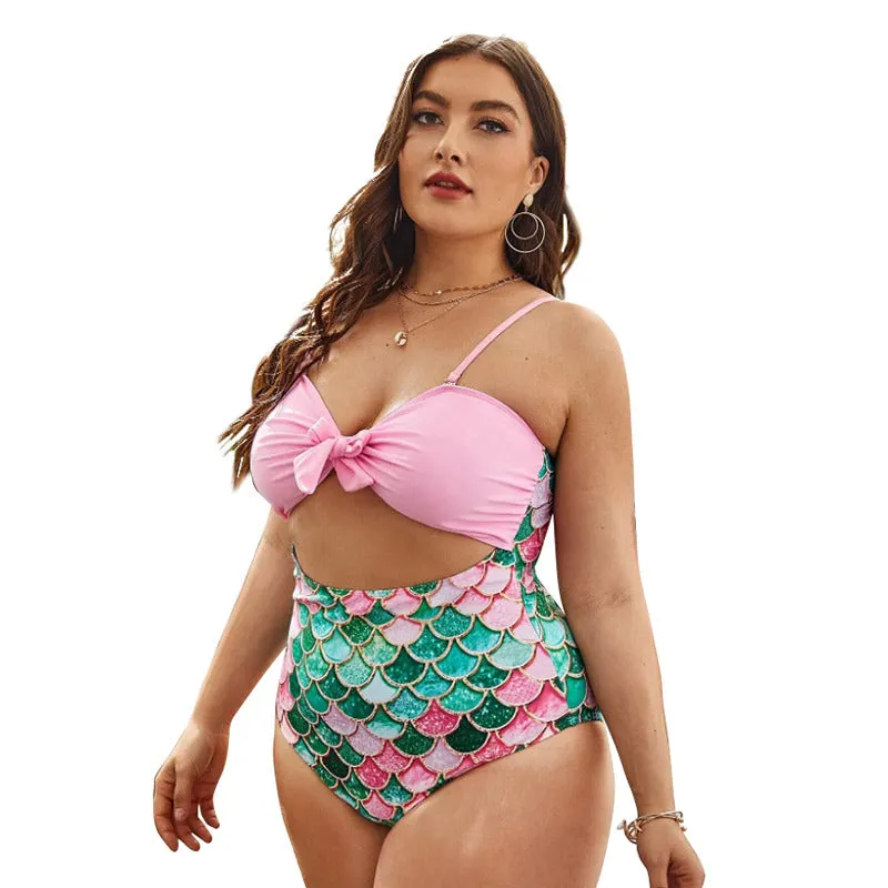 Upopby Women's Plus Size Swimsuit Mermaid Fish Scale Print One-Piece Swimsuit